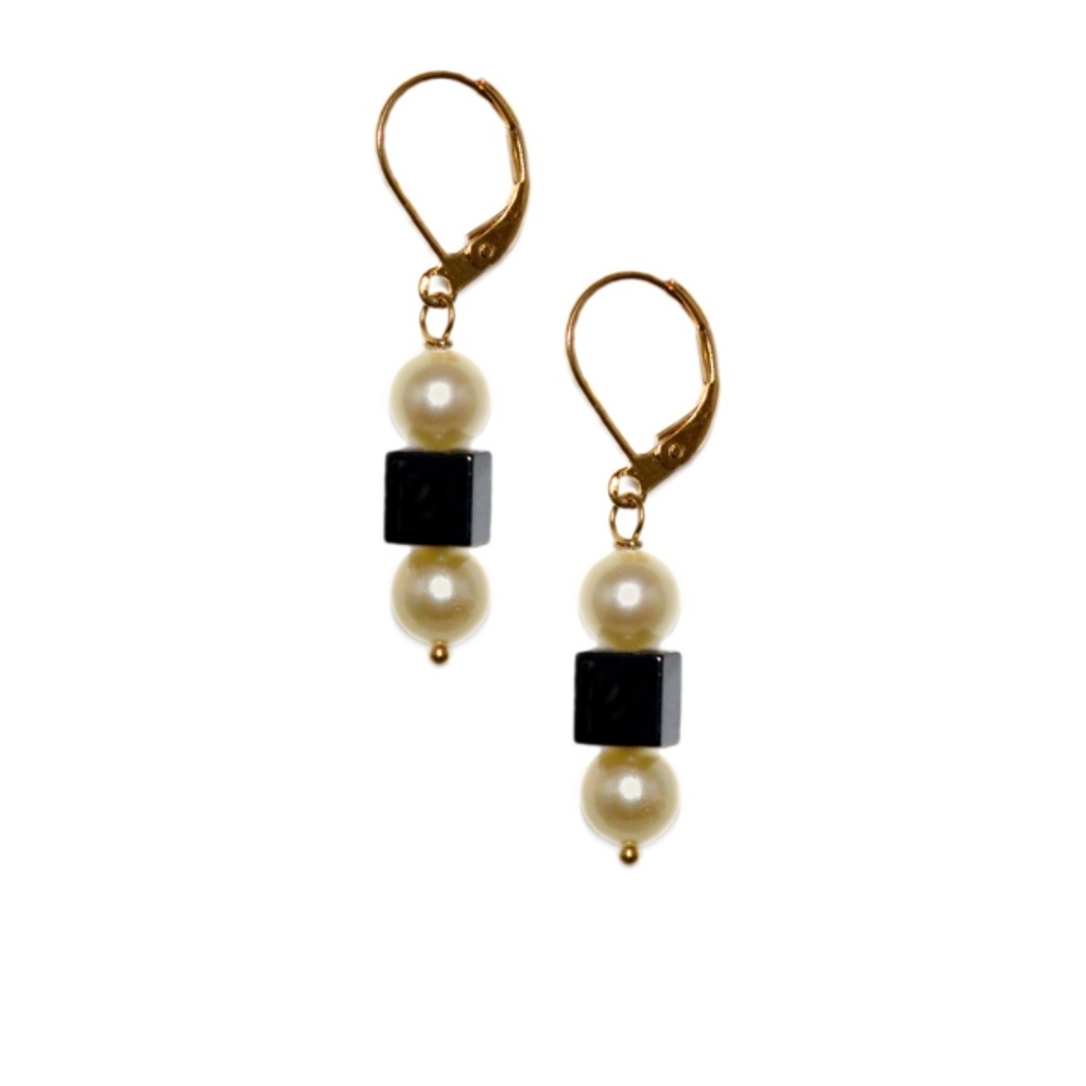6mm Golden Sea Pearl & Hematite Earrings